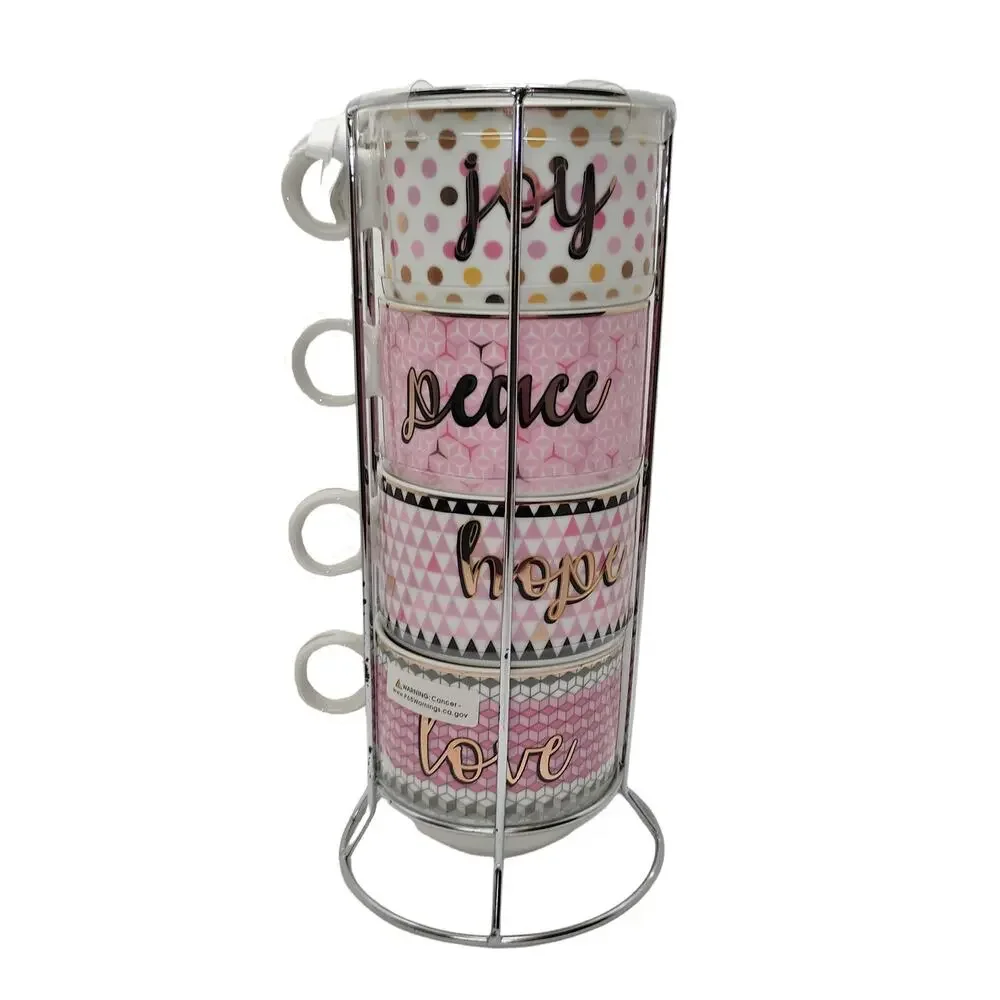 Sweet Living Joy Peace Hope Love Porcelain Stackable Mug Set